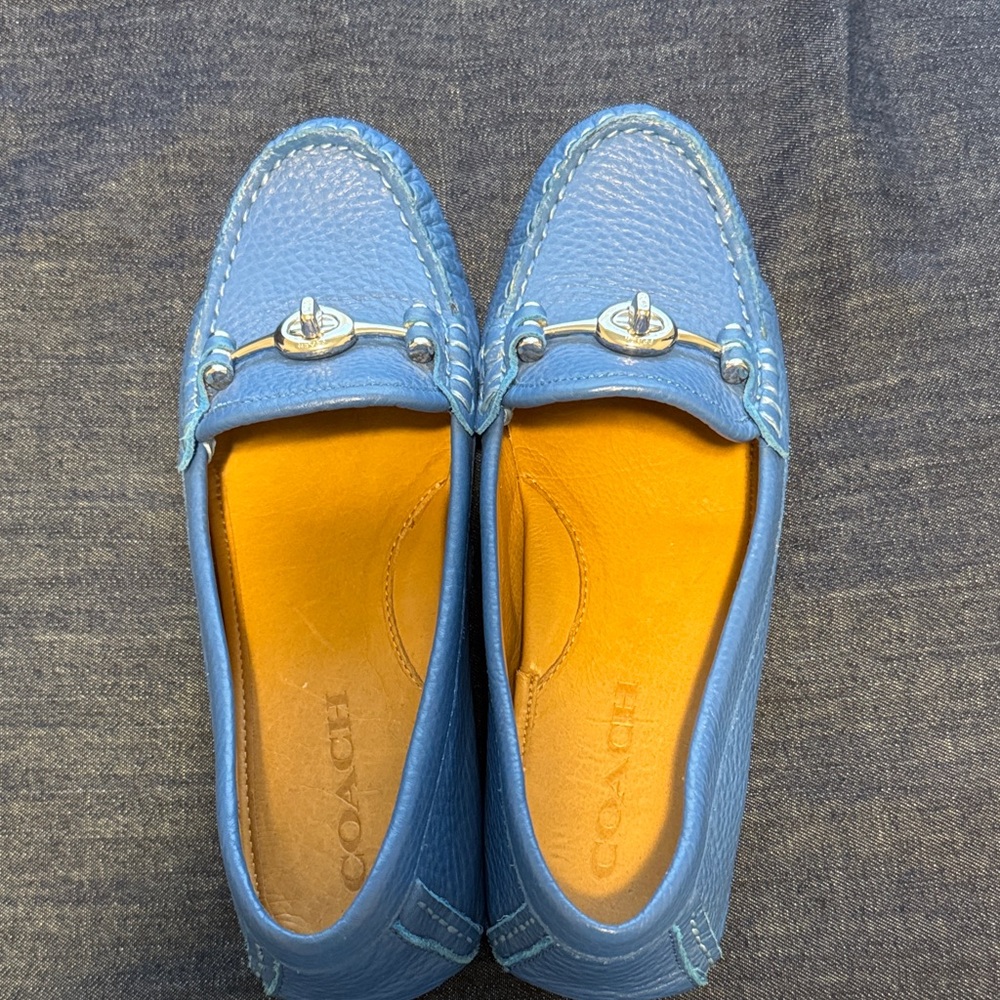 Coach Blue Leather Loafers with Silver Horsebit